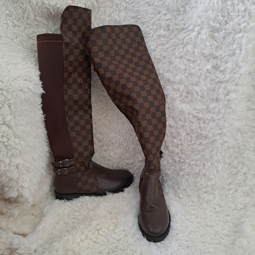 LV deep brown over the knee boots.